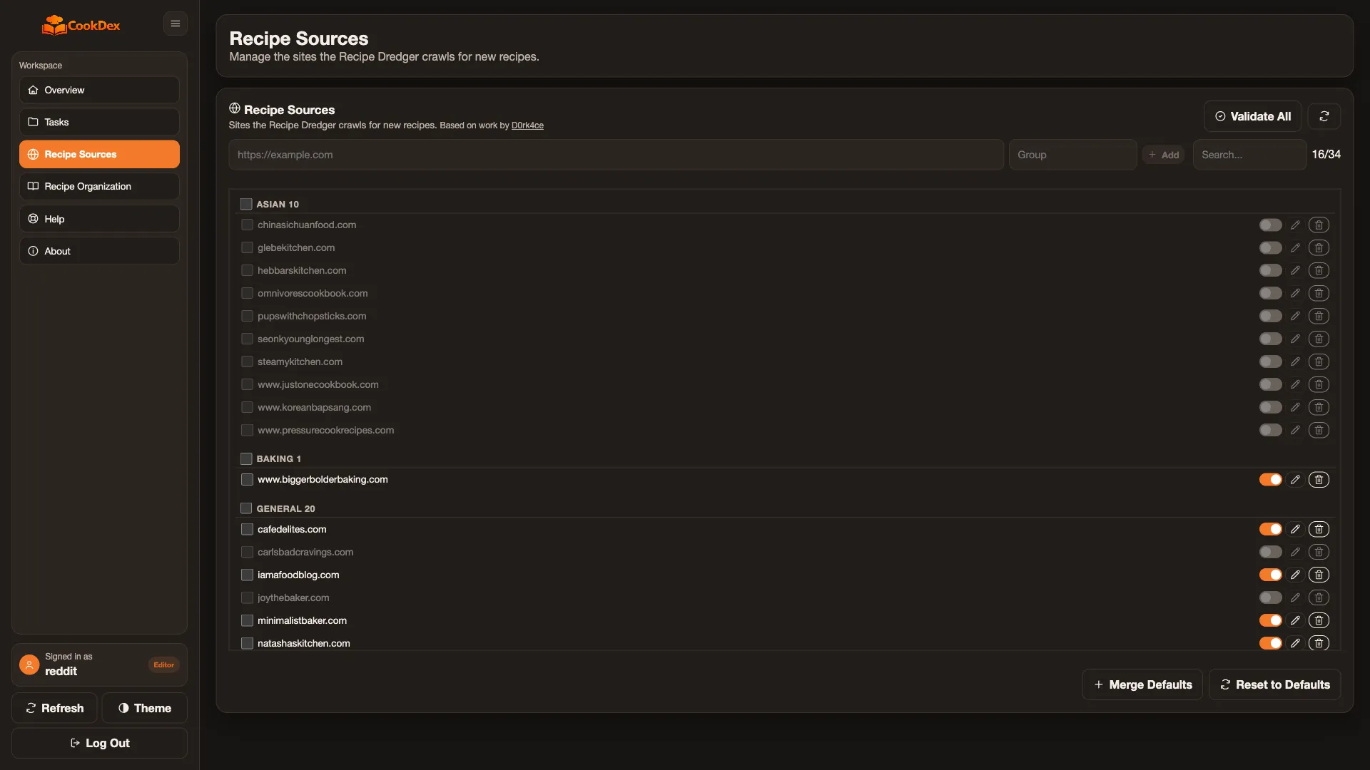 Discover's recipe sources.
