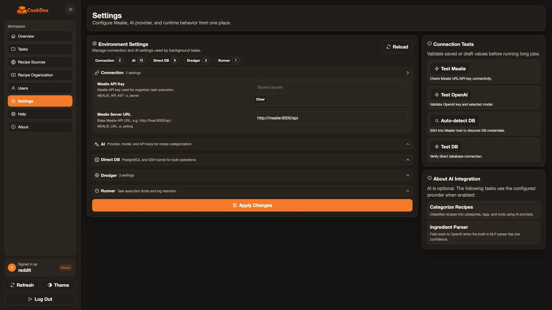 The Settings page.